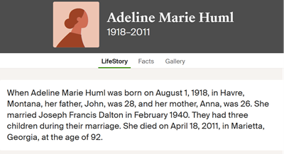 Adeline Huml Dalton, Class of 1937