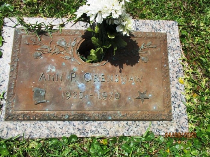 Anne Preble Crenshaw gravestone, Class of 1944
