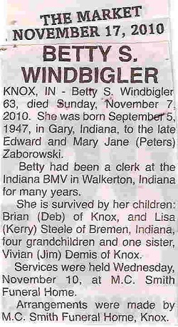 Betty Zaborowski obituary article, Class of 1965