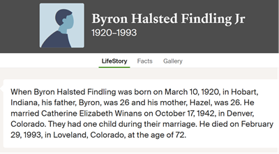 Byron Findling marriage info, Class of 1938