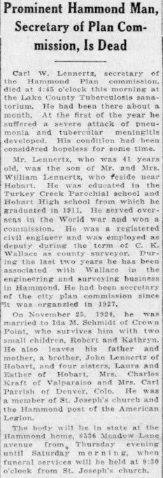 Carl Lennertz obituary article, Class of 1911