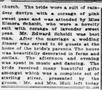 Catherine "Jennie" Chester Hull wedding notice, Class of 1916