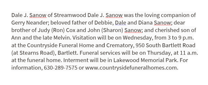 Dale Sanow obituary
