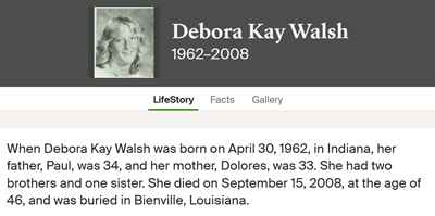 Deborah Walsh, life info, Class of 1980