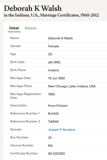 Debbie Walsh marriage info, Class of 1980