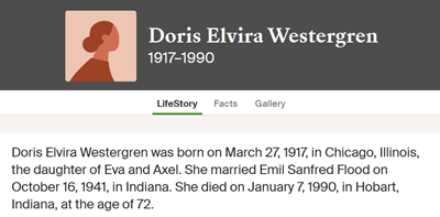 Doris Westergren Flood marriage info, Class of 1935