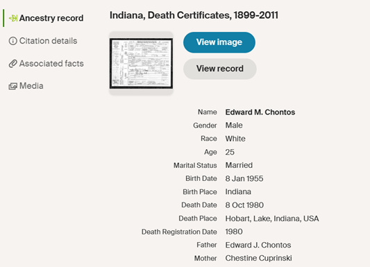 Ed Chontos death certificate info, Class of 1973