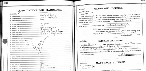 Edwin Gordon marriage certificate, Class of 1896