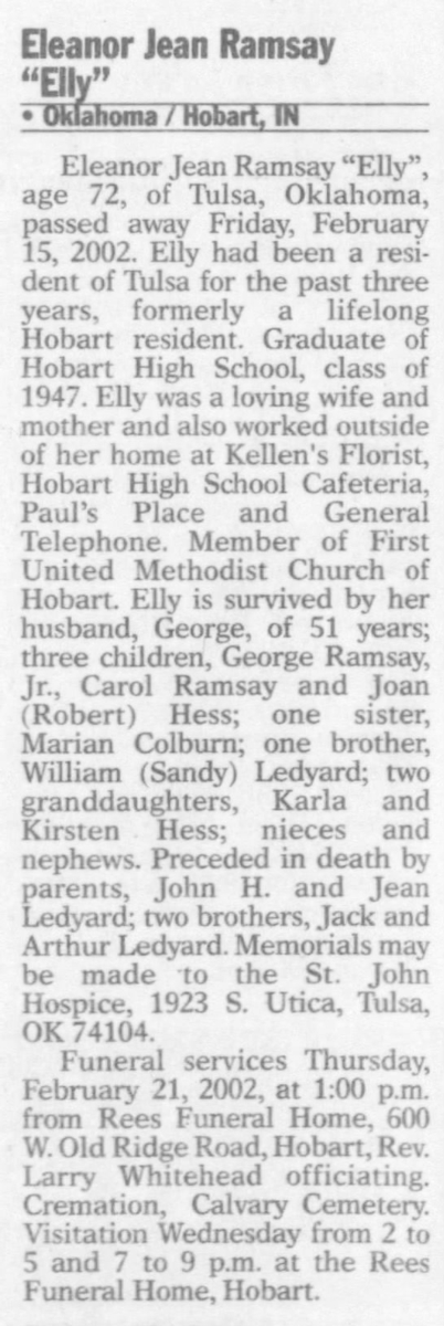 Eleanor Ledyard Ramsay (1947) obituary