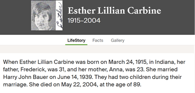 Esther Carbine Bauer marriage info, Class of 1935