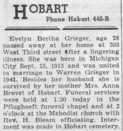 Evelyn Brovett Grieger obituary, Class of 1931