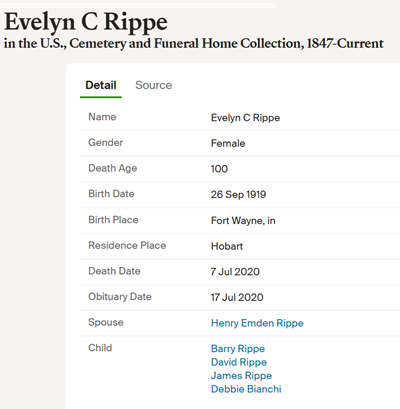 Evelyn Lowitt Rippe obit info, Class of 1938