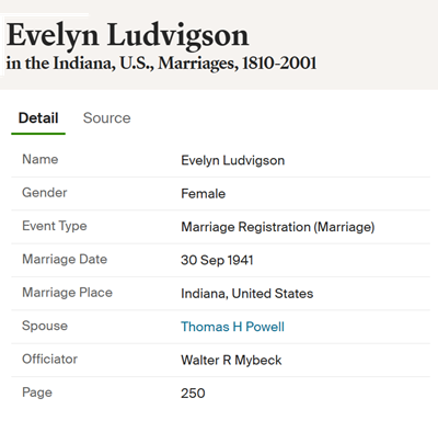 Evelyn Ludvigson marriage info, Class of 1935
