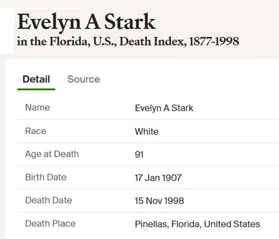 Evelyn Stark obituary information, Class of 1924