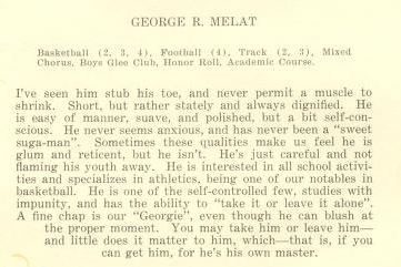 Article about George Melat in from the 1928 Aurora yearbook