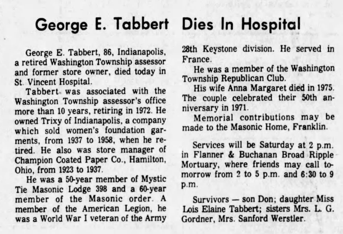George Tabbert obituary, Class of 1910