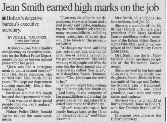 Jean King Smith obituary article, Class of 1948