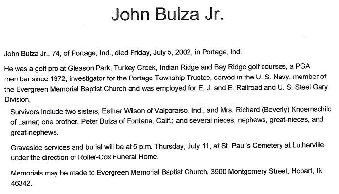 John Bulza obituary, from Roller-Cox funeral home, Class of 1947