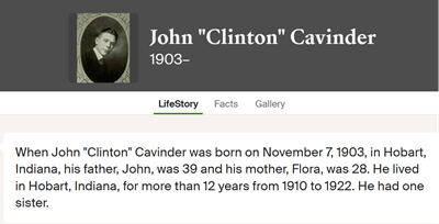 John Clinton Cavender life info, Class of 1922