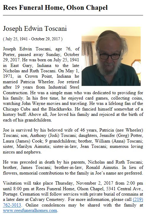 Joseph Toscani obituary