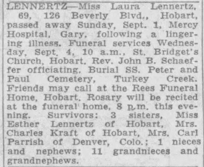 Laura Lennertz obituary, Class of 1906