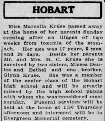 Marcella Kruse obituary article, Class of 1927