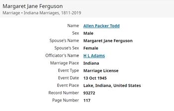 Margaret Jane Ferguson Todd marriage info, Class of 1941