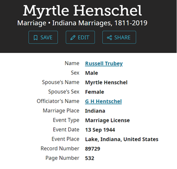 Myrtle Henschel Trubey marriage info, Class of 1941