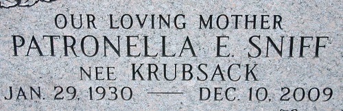 Patronella Krubsack Sniff gravestone, Class of 1948