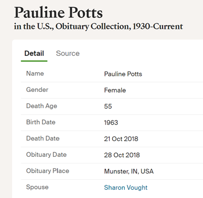 Pauline Potts obiturary info, Class of 1981