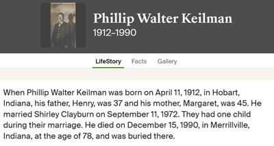 Phillip Keilman marriage info, Class of 1931