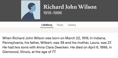 Richard Wilson marriage info, Clsss of 1937