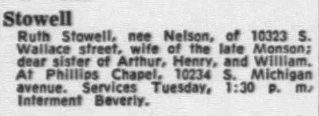 Ruth Nelson Stowell obituary Class of 1928