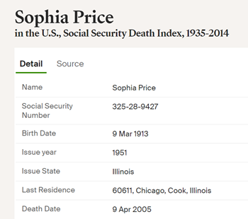 Sophia Price obituary info, Class of 1931
