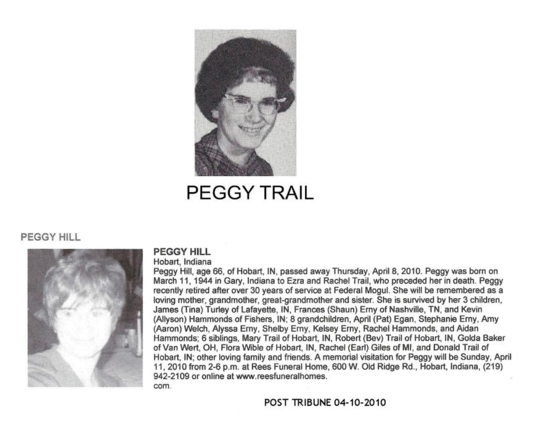 Peggy Trail Hill obituary