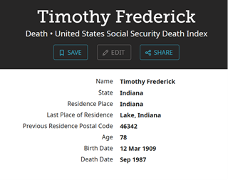 Tmothy Frederick death info, Class of 1928