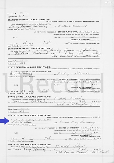 Verna Ramsay Shaw marriage certificate, Class of 1936