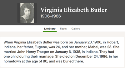 Virginia Butler Traeger marriage info, Class of 1924