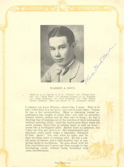 Warren Boyd yearbook page, Class of 1928
