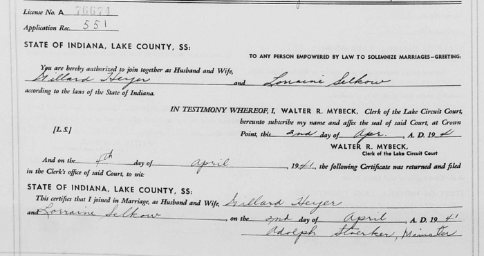 Willard Heyer marriage certificate, Class of 1931
