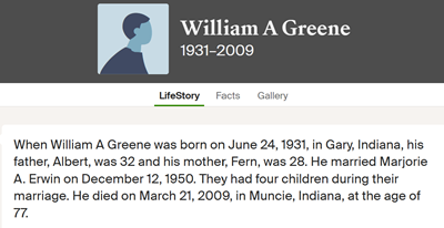 William (Bill) Greene marriage info, Class of 1949