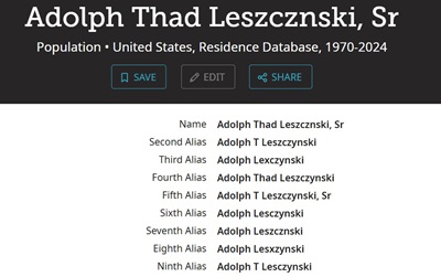Adolph Leszczynski aliases, Class of 1943
