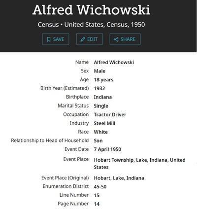 Alfred Wichowski life into, Class of 1949