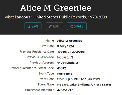 Alice Greenlee life info, Class of 1942