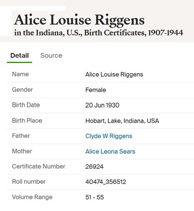 Louise Riggens Ottot birth info, Class of 1948
