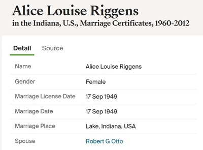 Louise Riggens marriage info, Class of 1948