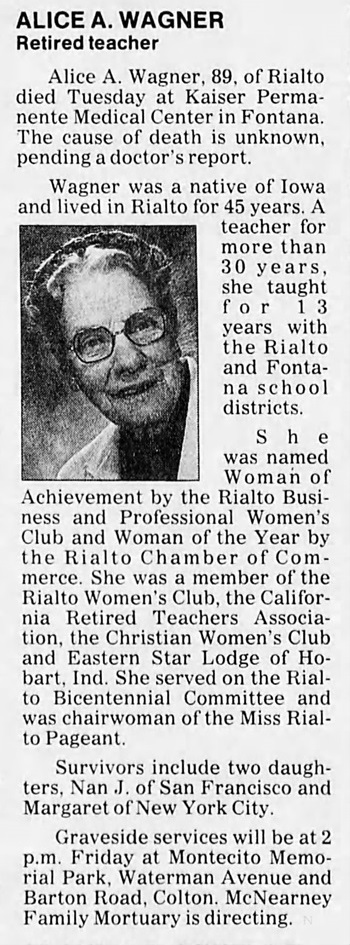 Alice Paine Woitish (Wagner) obituary, Class of 1921