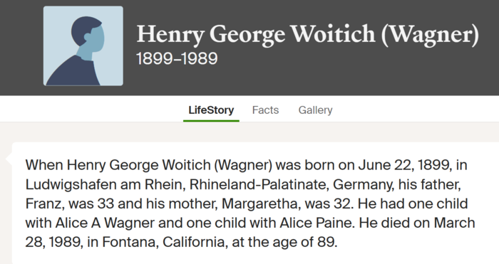 Henry Woitish Wagner name change info, husband of Alice Paine, Class of 1921