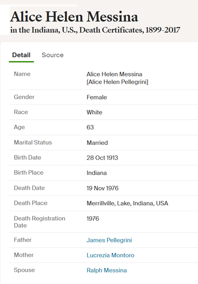 Alice PellegriniMessina-death cert info