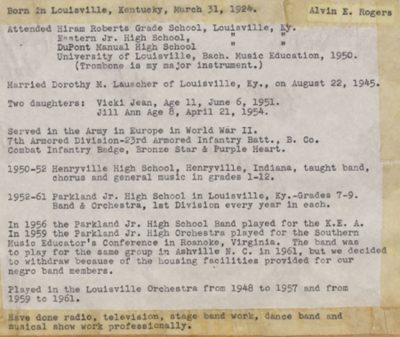 Alvin Rogers resume, 1961, Teacher